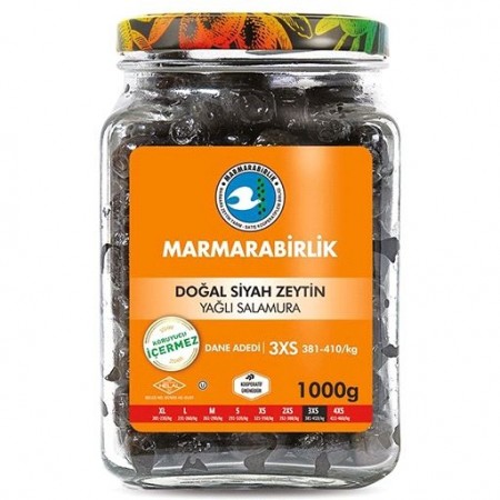Marmarabirlik Svarte Oliven Glass Yagli Salamura Lux 3XS 1000gr (1 KG)