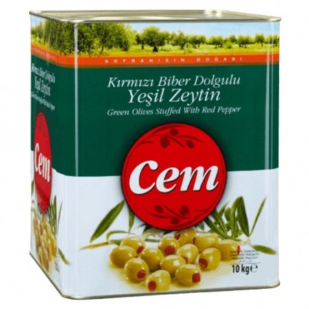 Cem Green Olives Stuffed with Red Pepper 10kg (10000 GR)